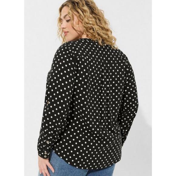 TORRID Women’s Harper Challis Long Sleeve Blouse, Deep Black, White Dots Size 3X - Picture 11 of 16